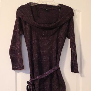 AGB Metallic Sparkle Purple Long Sleeve Belted Sweater Size Large
